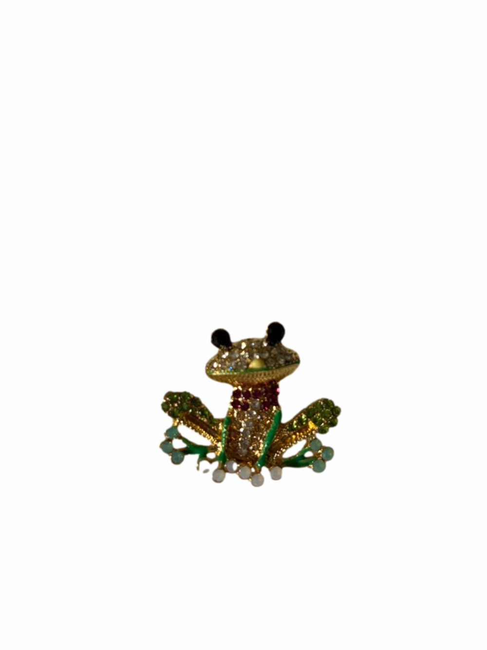 Rhinestone Frog brooch gold tone.